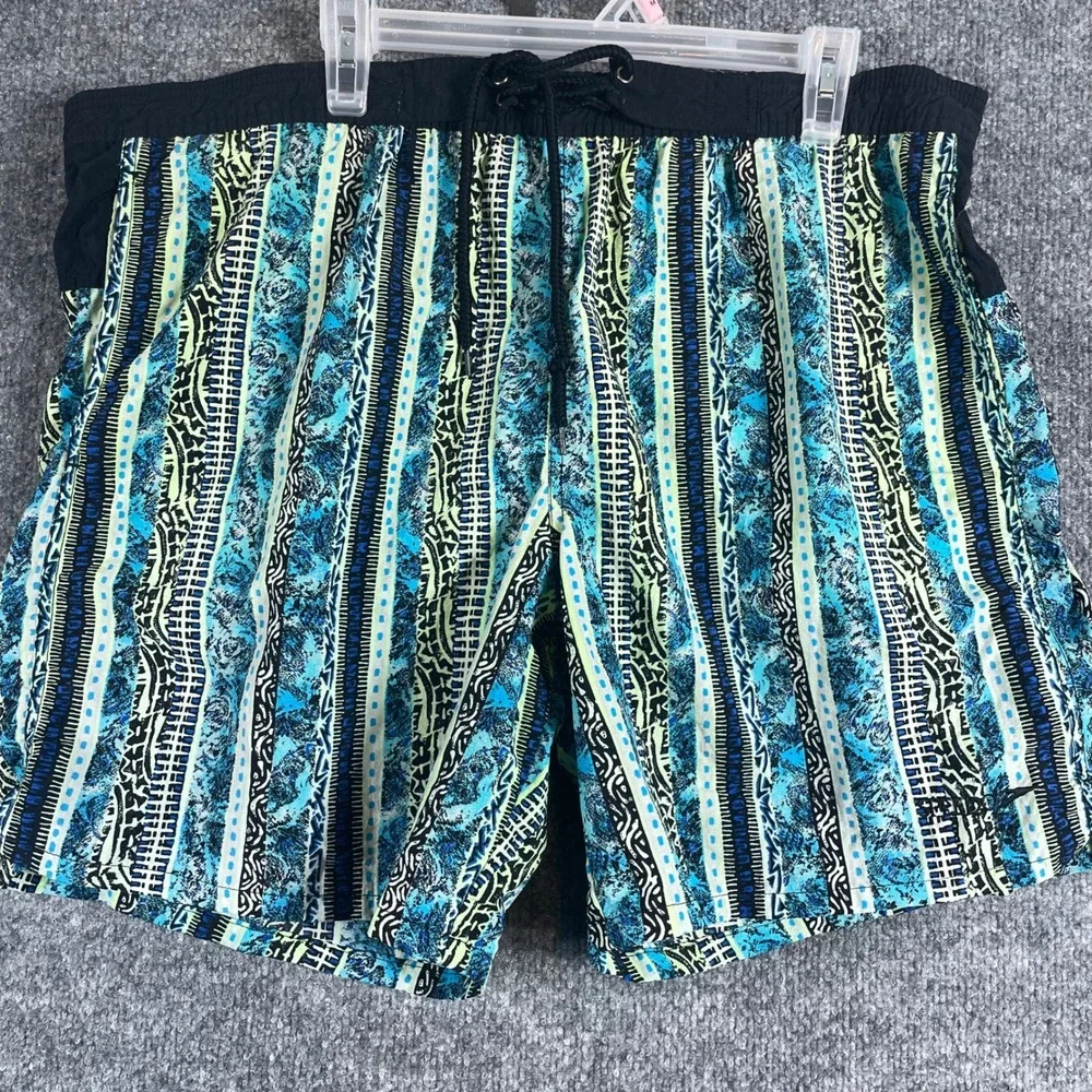VTG Speedo Swim Trunks Mens Large Blue Geometric‎ Spell Out 90s Surf Beach Retro